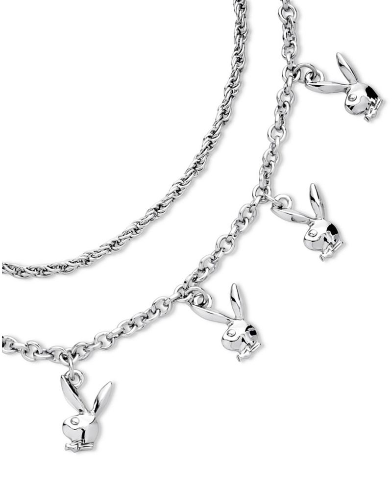 Joalheria Playboy Bunny Stacked Chain Bunny Necklace Feminino Prateadas | XJVCP8237