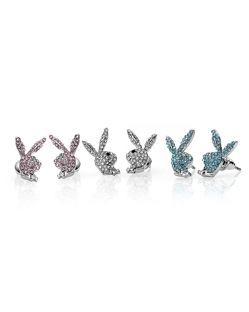 Joalheria Playboy Bunny Stud Earrings Feminino Prateadas | QOMNA0412