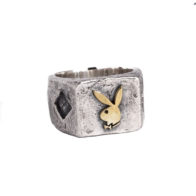 Joalheria Playboy Diamond Side Rabbit Head Ring Masculino Metal | QVKWT5289