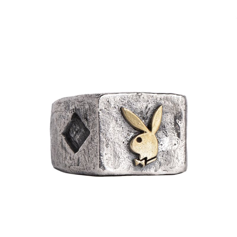 Joalheria Playboy Diamond Side Rabbit Head Ring Masculino Metal | QVKWT5289