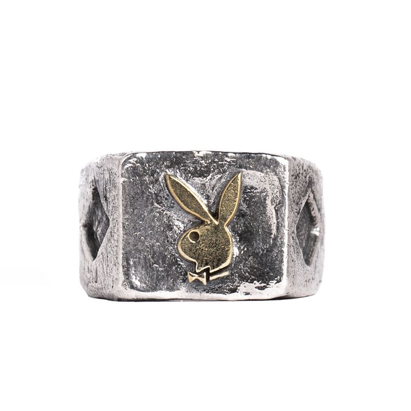 Joalheria Playboy Diamond Side Rabbit Head Ring Masculino Metal | QVKWT5289