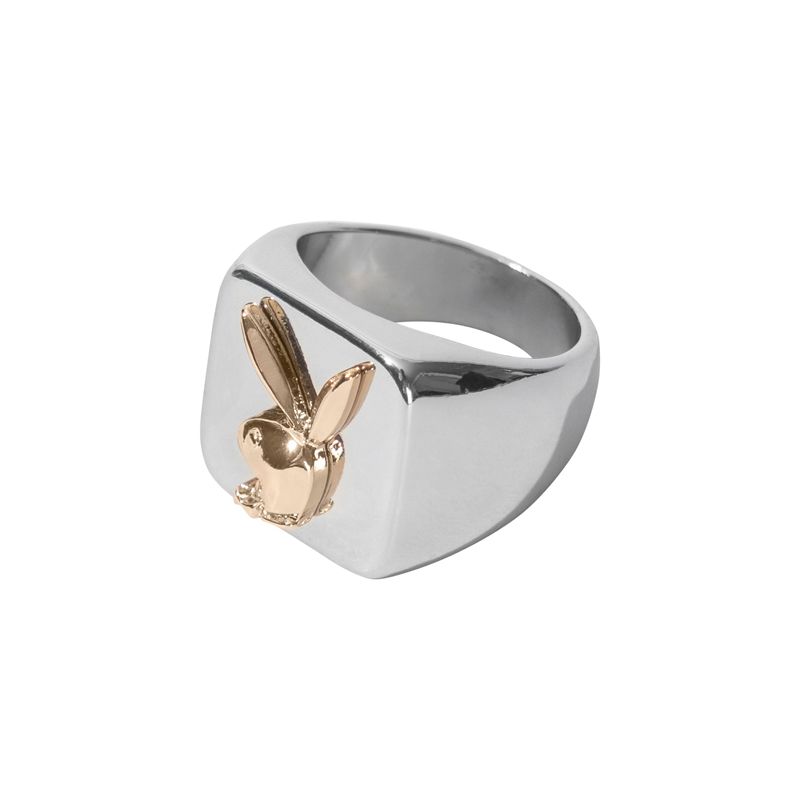 Joalheria Playboy Goldtone Bunny Membership Ring Masculino Prateadas | GSQPX0976