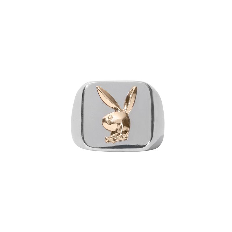 Joalheria Playboy Goldtone Bunny Membership Ring Masculino Prateadas | GSQPX0976