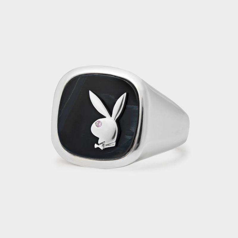 Joalheria Playboy Hawk's Eye Membership Ring 1 Masculino Prateadas | MUSNR4189