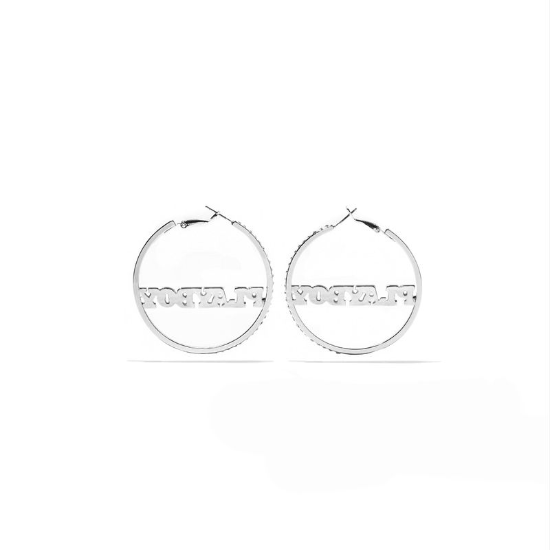 Joalheria Playboy Masthead Nameplate Hoop Earrings Feminino Prateadas | CNQKT1642