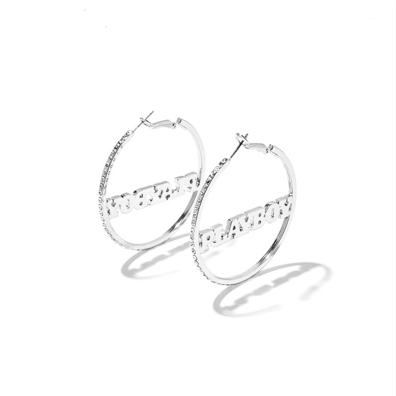 Joalheria Playboy Masthead Nameplate Hoop Earrings Feminino Prateadas | CNQKT1642