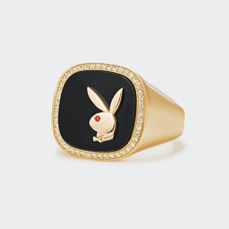 Joalheria Playboy Onyx Membership Ring 2 Masculino Douradas Pretas | QLRAZ0984