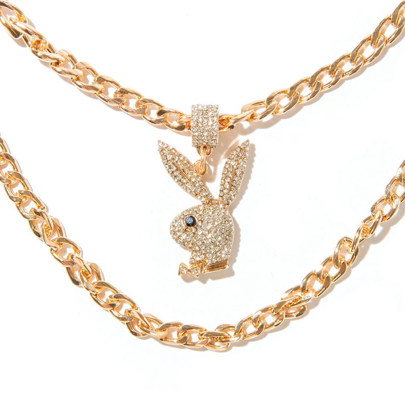 Joalheria Playboy Pave Rabbit Head Layered Necklace Feminino Douradas | CLWQY5401