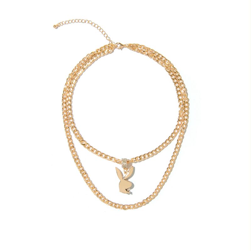 Joalheria Playboy Pave Rabbit Head Layered Necklace Feminino Douradas | CLWQY5401