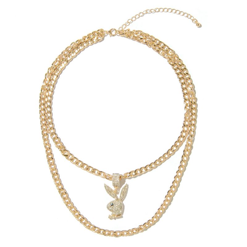 Joalheria Playboy Pave Rabbit Head Layered Necklace Feminino Douradas | CLWQY5401