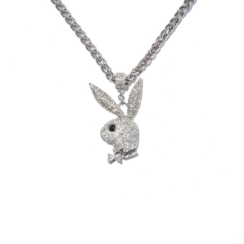 Joalheria Playboy Pave Rabbit Head Robusto Necklace Masculino Prateadas | CDZTU6497