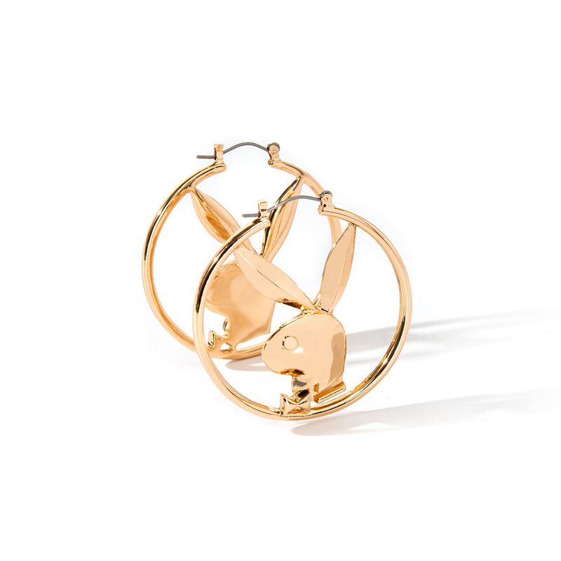 Joalheria Playboy Rabbit Head Hoop Earrings Feminino Prateadas | KDHAS0948