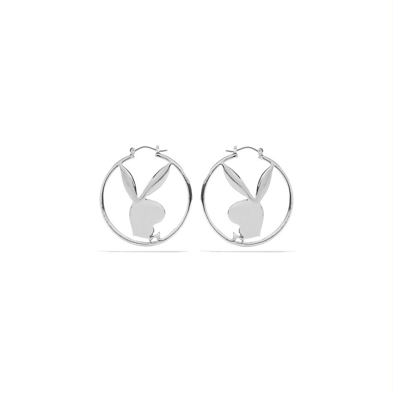 Joalheria Playboy Rabbit Head Hoop Earrings Feminino Prateadas | KDHAS0948