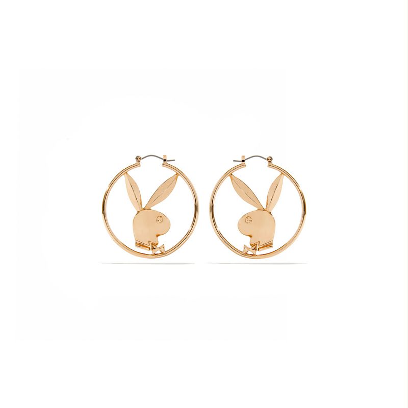 Joalheria Playboy Rabbit Head Hoop Earrings Feminino Prateadas | KDHAS0948