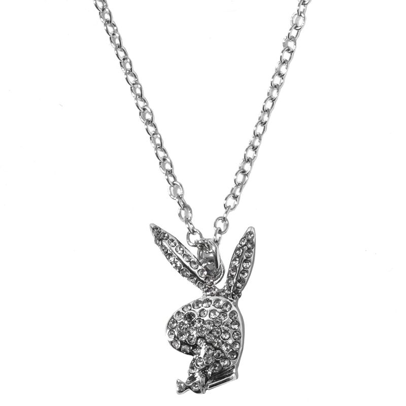 Joalheria Playboy Rabbit Head Pave Necklace Feminino Prateadas | CAIYT3015