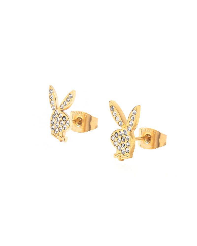 Joalheria Playboy Rabbit Head Pave Stud Earrings Feminino Douradas | IJLQP4150