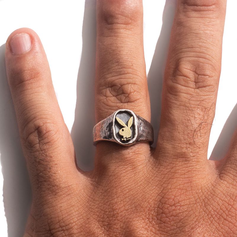 Joalheria Playboy Rabbit Head Signet Ring Masculino Metal | CWZHX4706