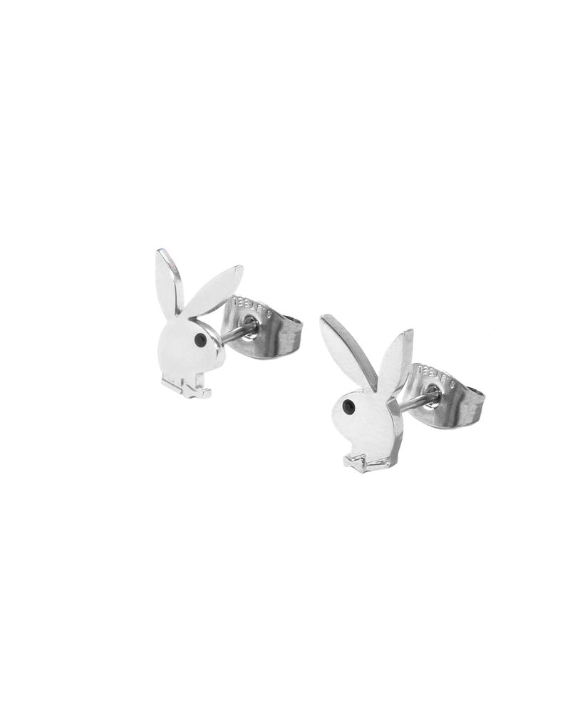 Joalheria Playboy Rabbit Head Stud Earrings Feminino Prateadas | DRMBN9072