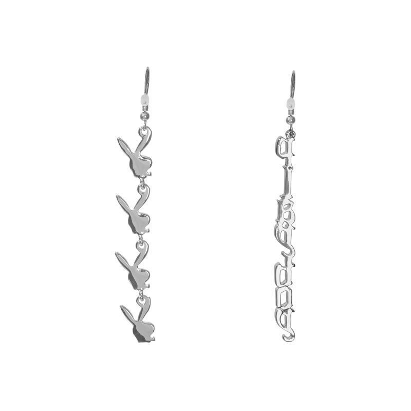 Joalheria Playboy Repeating Rabbit Head & Masthead Dangle Earring Feminino Prateadas | UCQLI6851