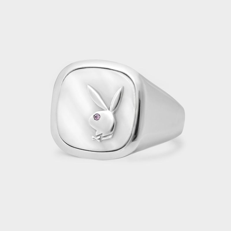 Joalheria Playboy White Mother Of Pearl Membership Ring 1 Masculino Prateadas | FIMUC6253