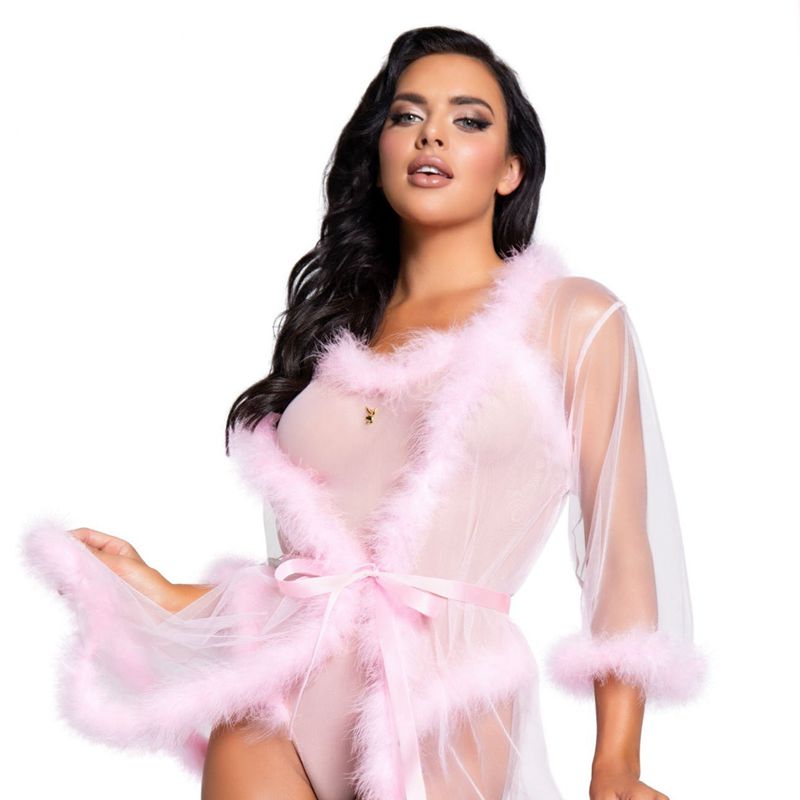 Lingerie Playboy Maribou Robe Feminino Pretas | MLWBX5726