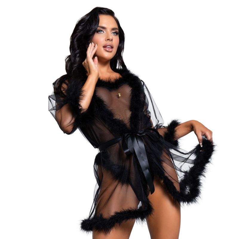 Lingerie Playboy Maribou Robe Feminino Pretas | MLWBX5726