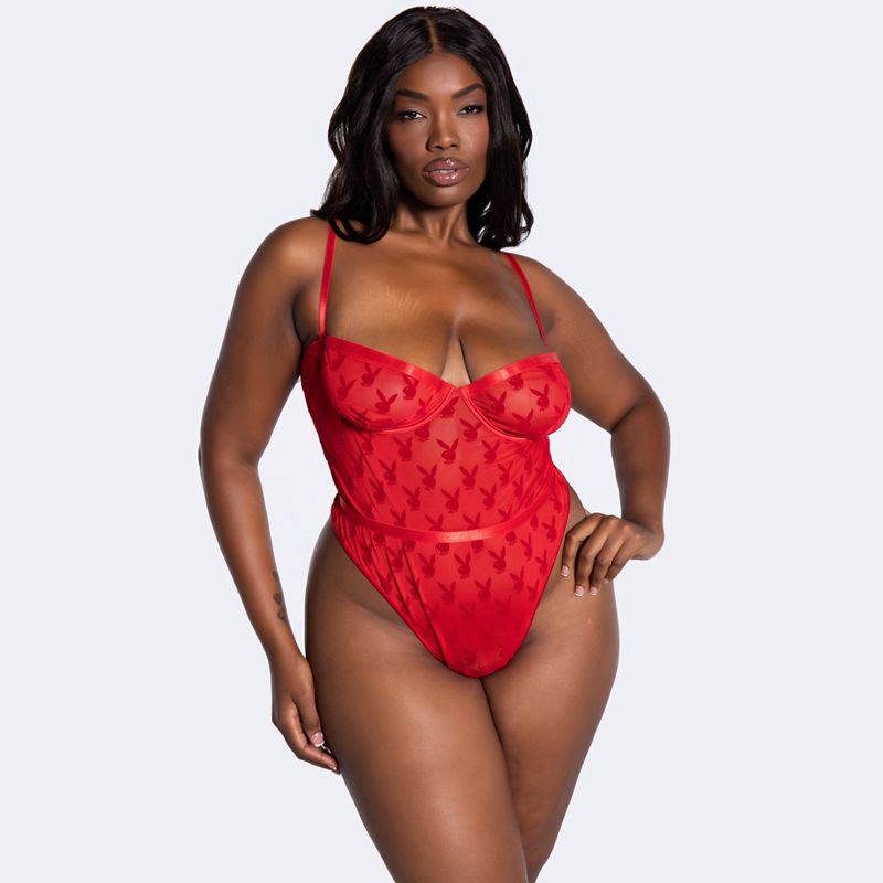 Lingerie Playboy Undeniable Chemistry Teddy Feminino Vermelhas | DKHGZ6219