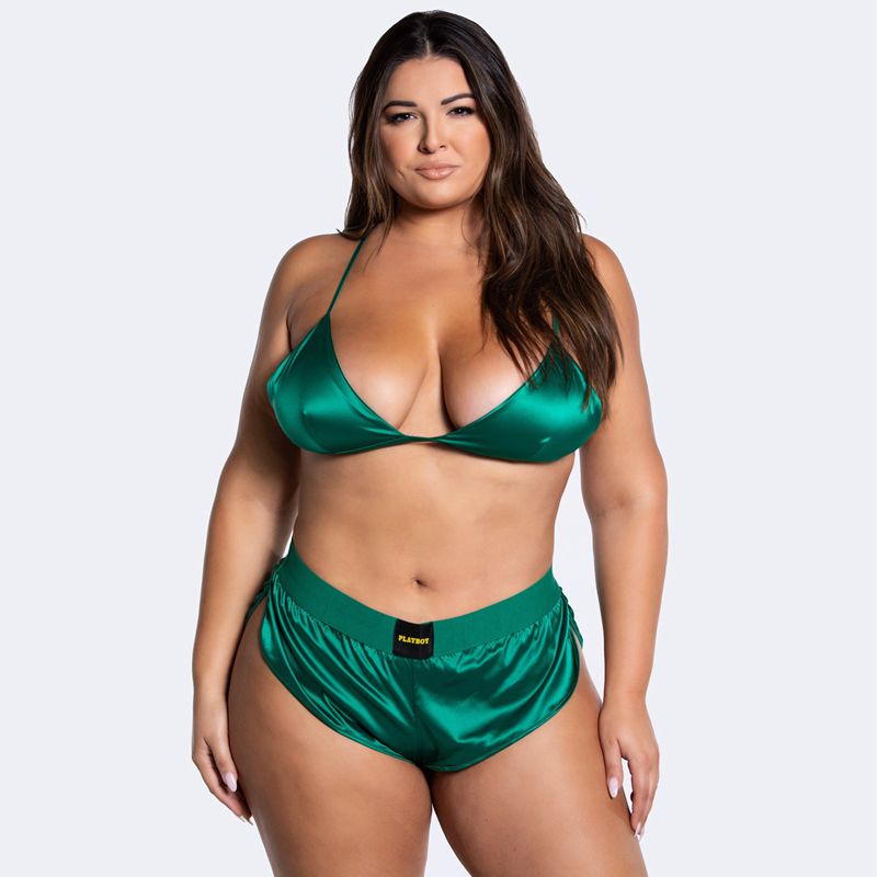 Loungewear Playboy Dream On Satin Lounge Set Feminino Verdes | HKBZV9586