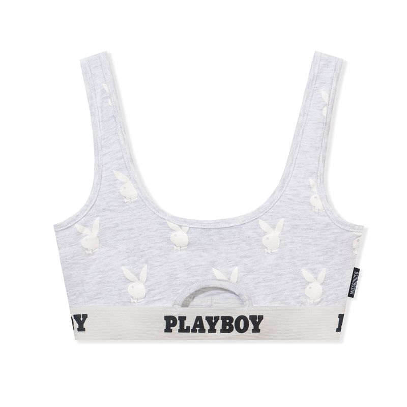 Loungewear Playboy Esportivos Repeat Graphic Cut Out Bra Feminino Cinzentas | MHIUZ6752