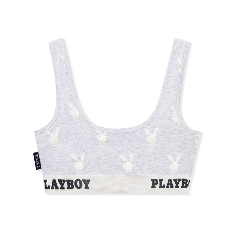 Loungewear Playboy Esportivos Repeat Graphic Cut Out Bra Feminino Cinzentas | MHIUZ6752