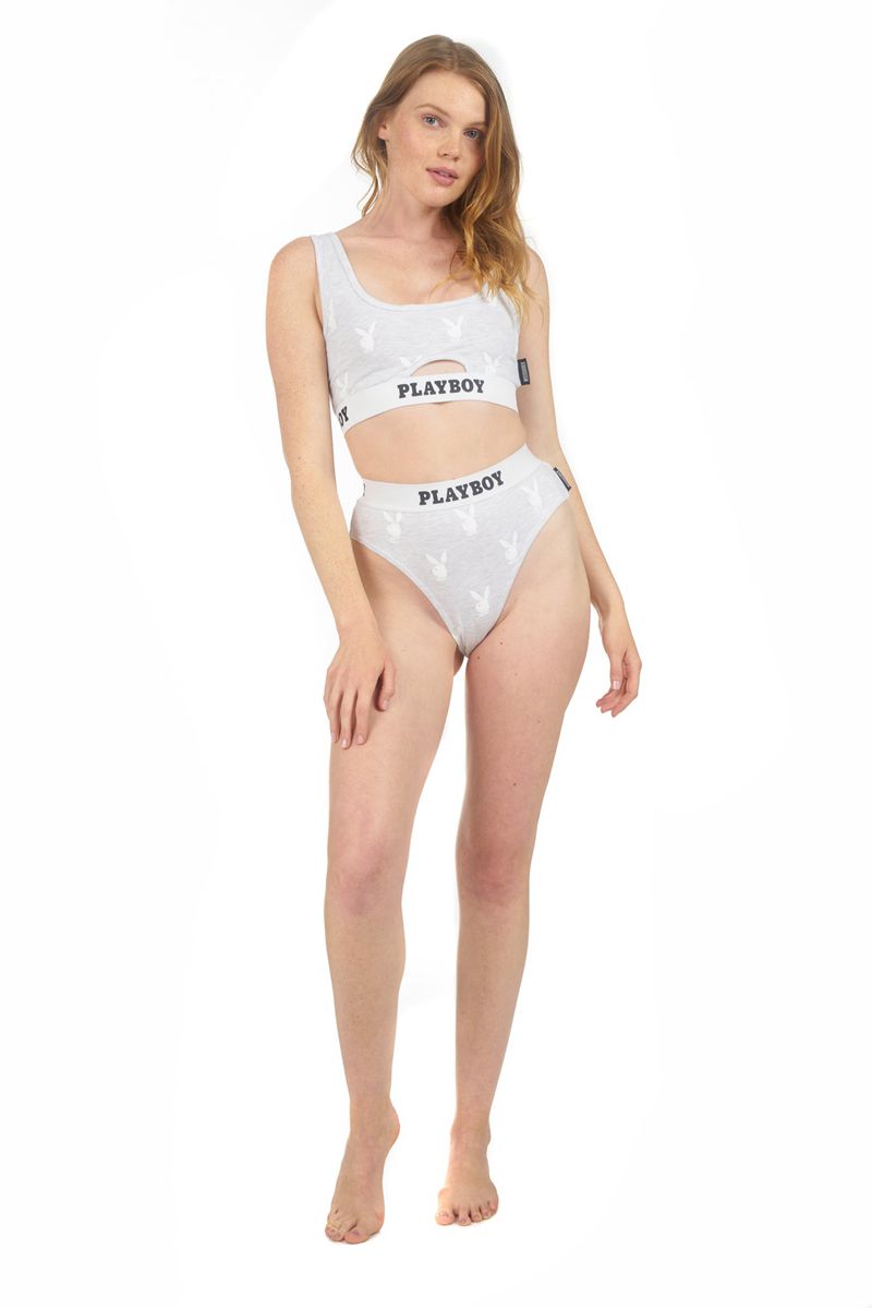 Loungewear Playboy Esportivos Repeat Graphic Cut Out Bra Feminino Cinzentas | MHIUZ6752