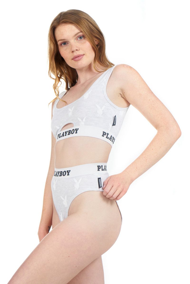 Loungewear Playboy Esportivos Repeat Graphic Cut Out Bra Feminino Cinzentas | MHIUZ6752