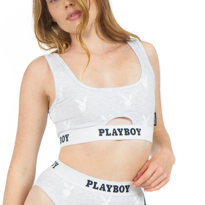 Loungewear Playboy Esportivos Repeat Graphic Cut Out Bra Feminino Cinzentas | MHIUZ6752