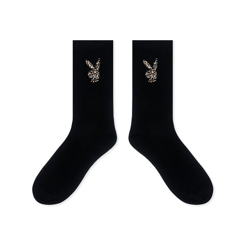 Loungewear Playboy Leopard Print Bunny Socks Feminino Pretas | OSVCH5102