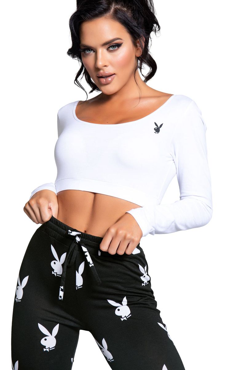 Loungewear Playboy Lounge Set Feminino Pretas Branco | FLYGO0342