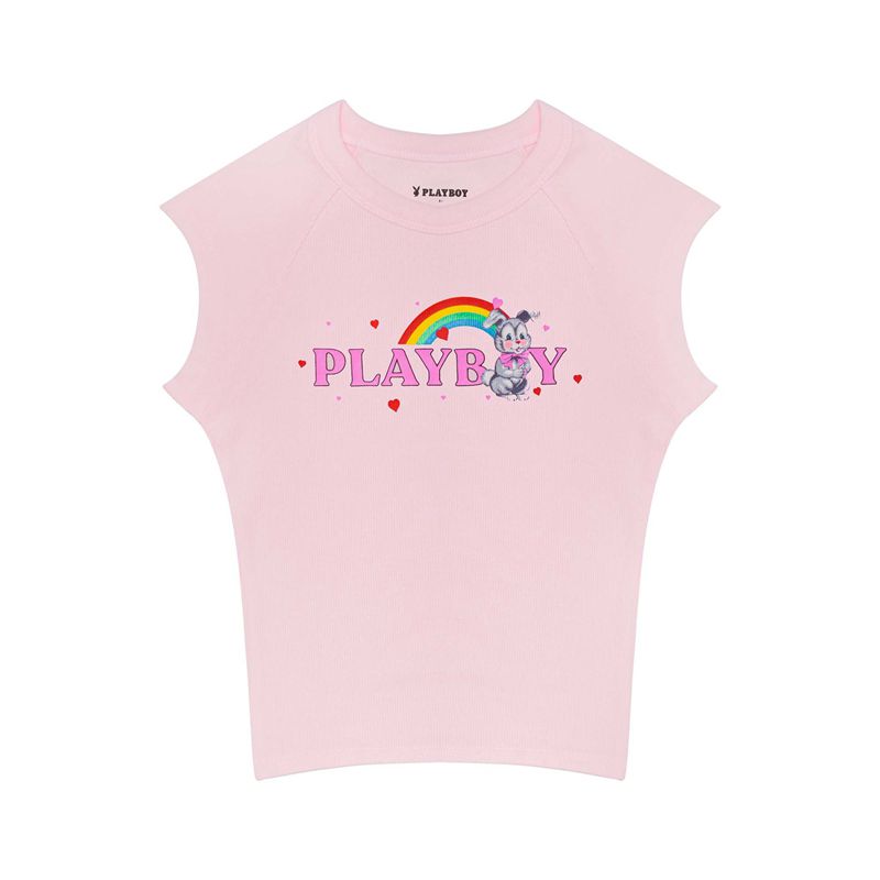 Loungewear Playboy Rainbow Bunny Raglan Feminino Rosa | HNFMO0798