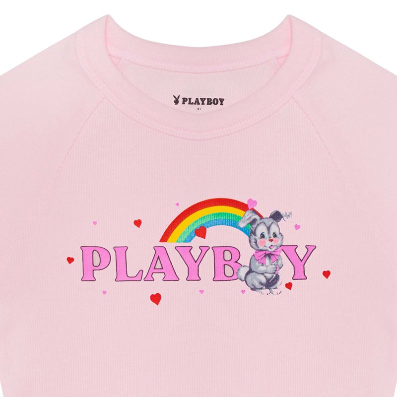 Loungewear Playboy Rainbow Bunny Raglan Feminino Rosa | HNFMO0798