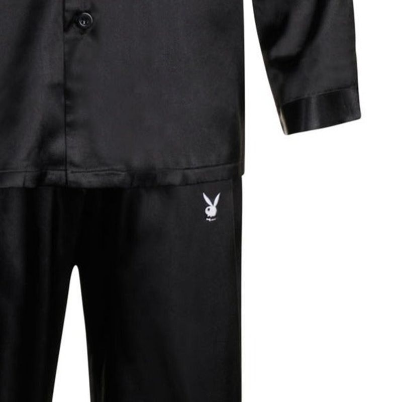 Loungewear Playboy Satin Lounge Pajama Set Feminino Pretas | TYUVN5904