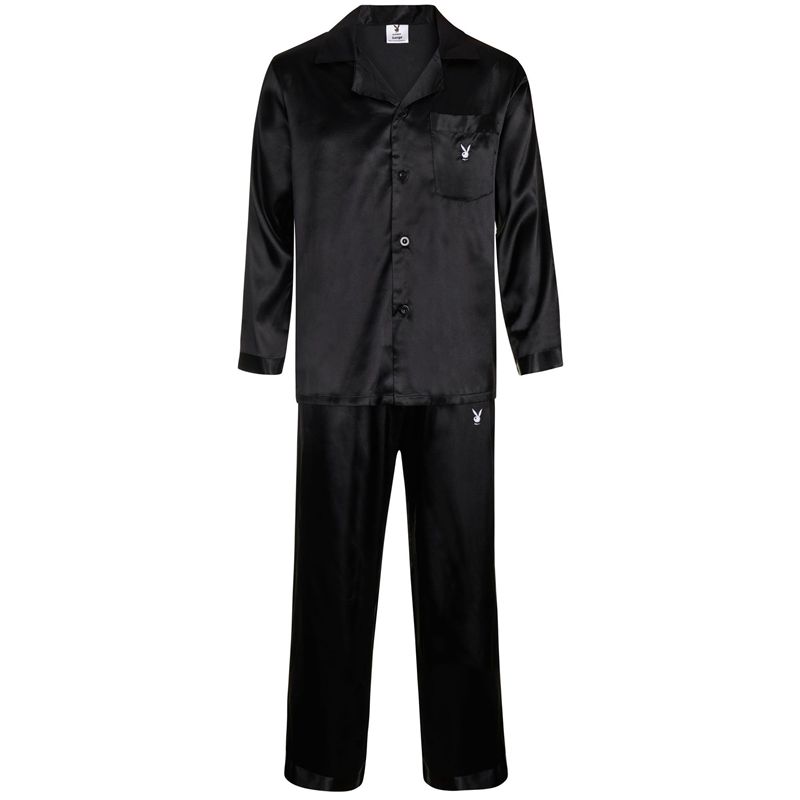 Loungewear Playboy Satin Lounge Pajama Set Feminino Pretas | TYUVN5904