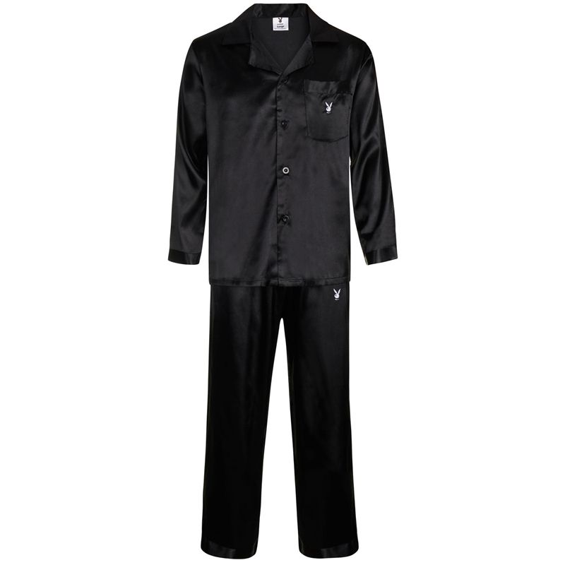 Loungewear Playboy Satin Lounge Pajama Set Masculino Pretas | YLMZR9461