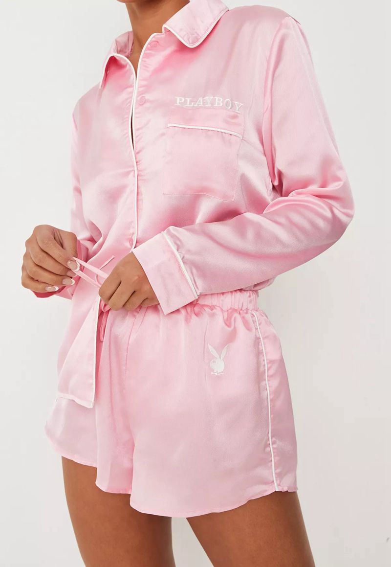 Loungewear Playboy Satin Pajama Set Feminino Rosa | CBYST9340