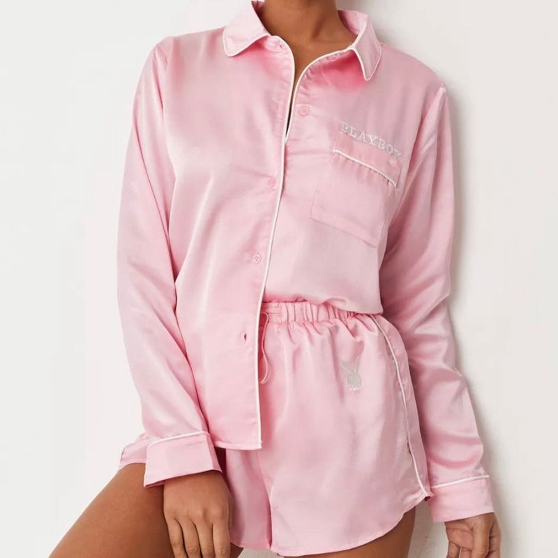 Loungewear Playboy Satin Pajama Set Feminino Rosa | CBYST9340