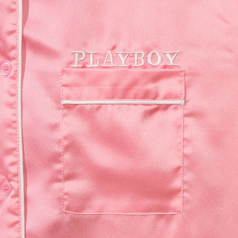 Loungewear Playboy Satin Pajama Set Feminino Rosa | CBYST9340