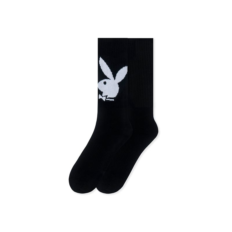 Meias Playboy Bunny Crew Masculino Pretas | AJWKG7902