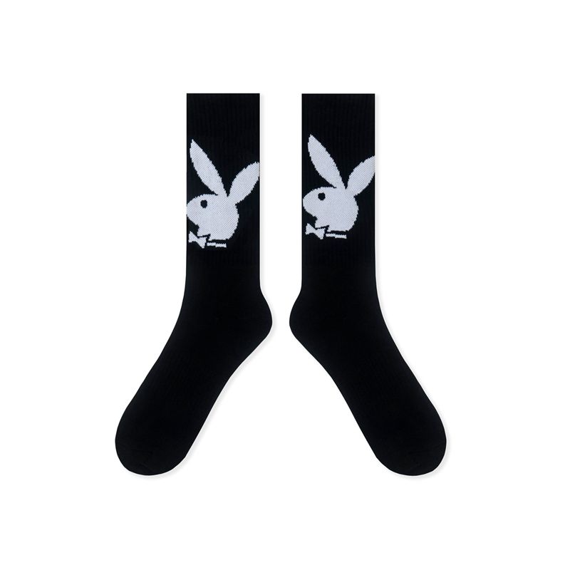 Meias Playboy Bunny Crew Masculino Pretas | AJWKG7902