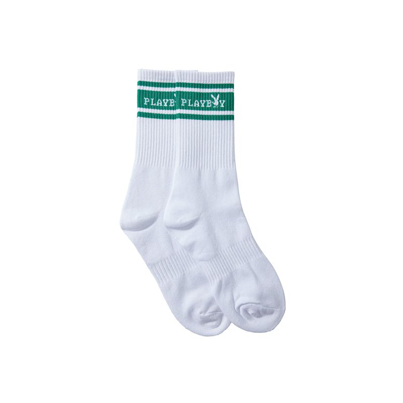 Meias Playboy Classicos Masthead Crew Masculino Branco Verdes | ITLNX2780