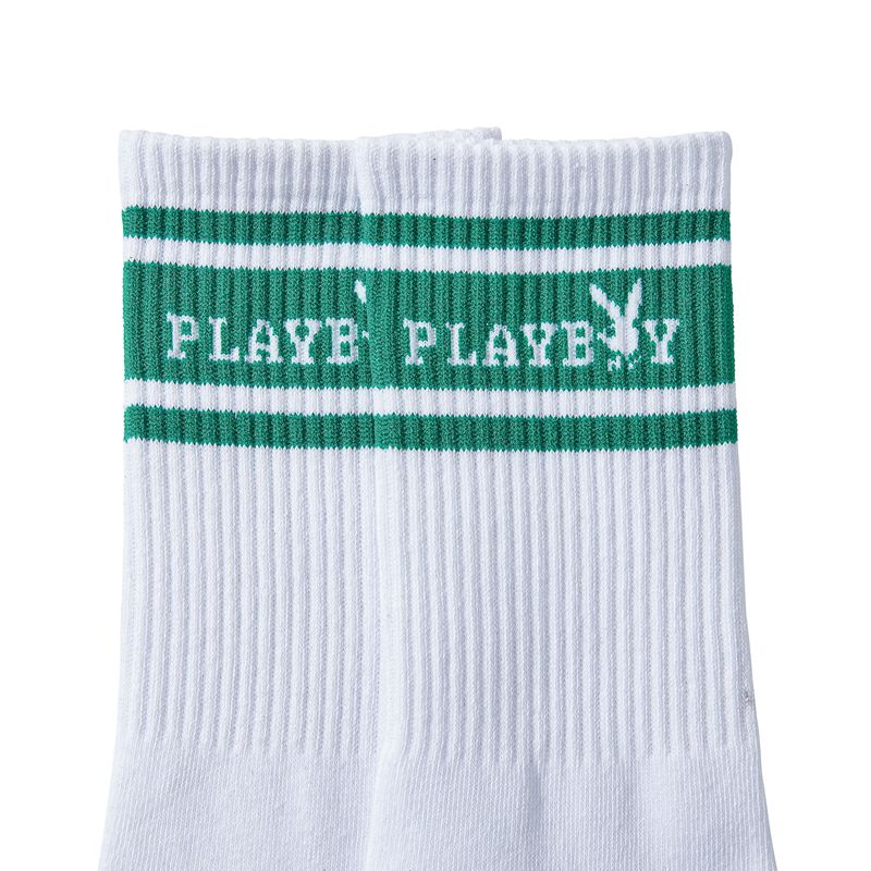 Meias Playboy Classicos Masthead Crew Masculino Branco Verdes | ITLNX2780