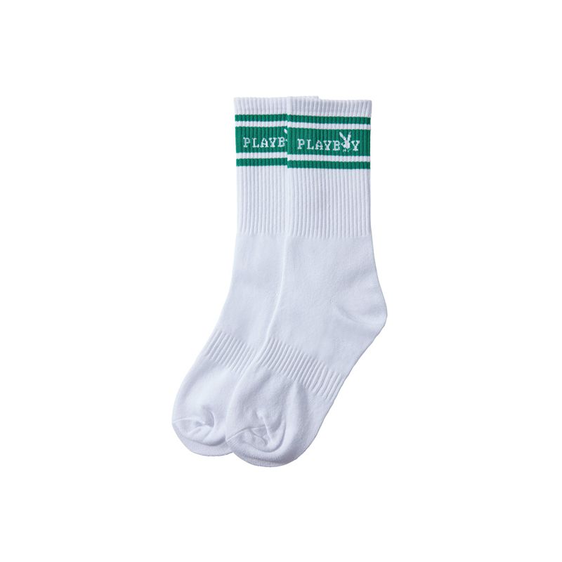 Meias Playboy Classicos Masthead Crew Masculino Branco Verdes | ITLNX2780