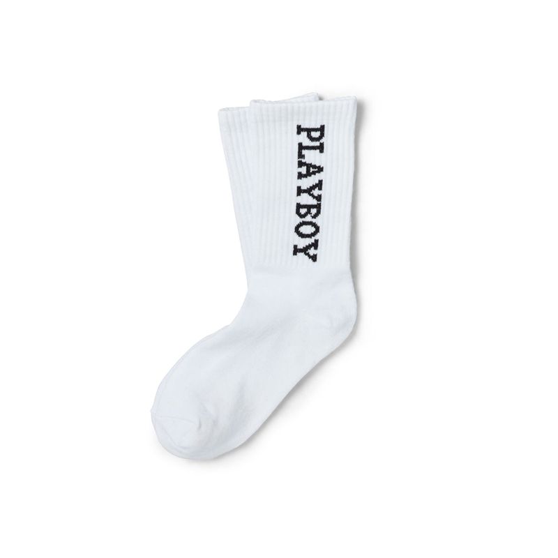 Meias Playboy Vertical Crew Masculino Branco | JGPLO2039