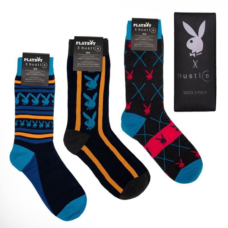 Meias Playboy X Bustle Sock Three Pack Masculino Multicoloridas | BMRLX7596